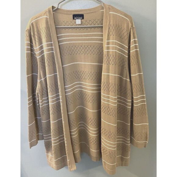 Basic Editions Sweaters - Basic Editions Womens Open Front Striped Tan/White Cardigan Size XL